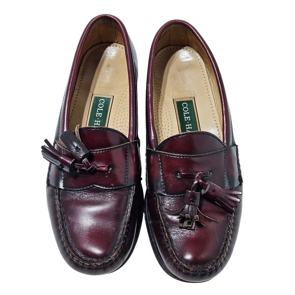 Cole Haan Tassel Loafers Mens 7.5 Burgundy Leather Slip On Dress Shoes